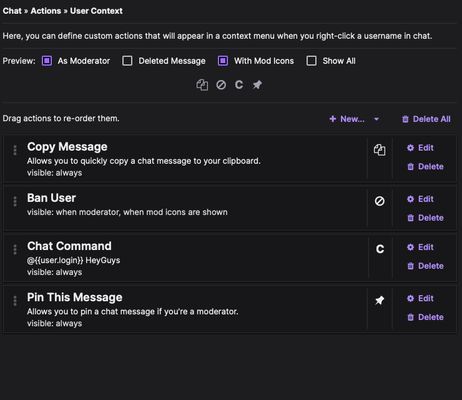 An image from the FFZ Control Center, showing how you might edit moderation actions.