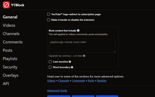 Options page.