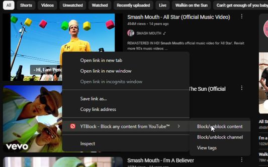 Blocking content by right-click context menu.